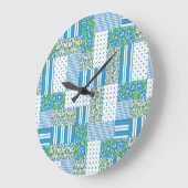 Blaue Morning Glory Faux-Patchwork-Wanduhr Große Wanduhr (Winkel)