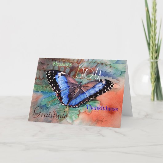 Blaue Morpho Aquarell-Dankbarkeits-Karte Dankeskarte (Vorderseite)