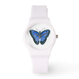 Blaue Morpho-Schmetterling-Aquarellmalerei Armbanduhr