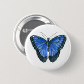 Blaue Morpho-Schmetterling-Aquarellmalerei Button (Vorne & Hinten)