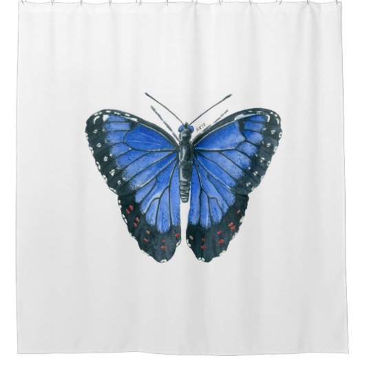 Blaue Morpho-Schmetterling-Aquarellmalerei Duschvorhang (Vorderseite)