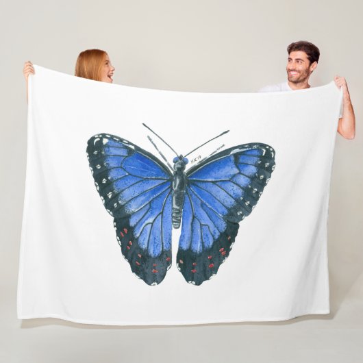 Blaue Morpho-Schmetterling-Aquarellmalerei Fleecedecke (Beispiel)