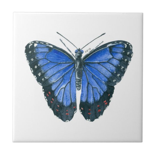 Blaue Morpho-Schmetterling-Aquarellmalerei Fliese (Vorderseite)