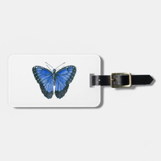 Blaue Morpho-Schmetterling-Aquarellmalerei Gepäckanhänger (Vorderseite horizontal)