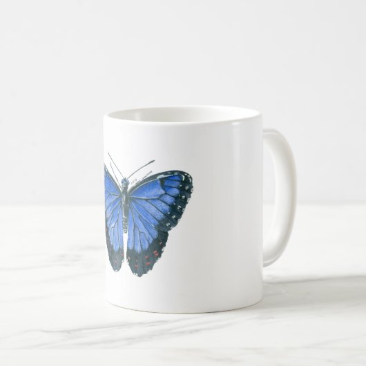 Blaue Morpho-Schmetterling-Aquarellmalerei Kaffeetasse (VorderseiteRechts)