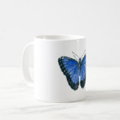 Blaue Morpho-Schmetterling-Aquarellmalerei Kaffeetasse (Vorderseite Links)