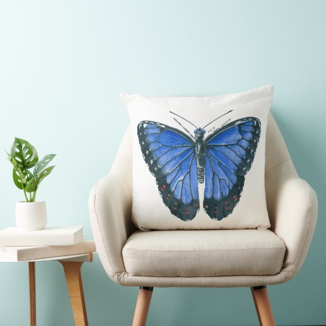 Blaue Morpho-Schmetterling-Aquarellmalerei Kissen (Stuhl )