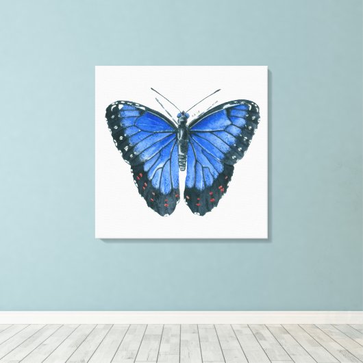 Blaue Morpho-Schmetterling-Aquarellmalerei Leinwanddruck (Insitu (Holzboden))