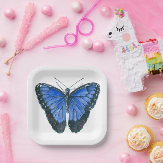 Blaue Morpho-Schmetterling-Aquarellmalerei Pappteller (Party)