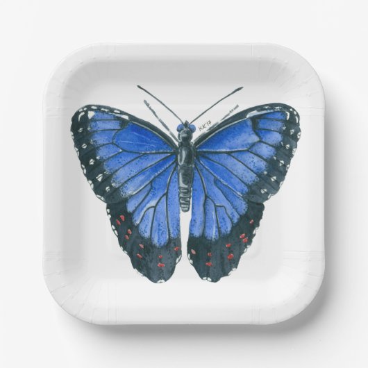 Blaue Morpho-Schmetterling-Aquarellmalerei Pappteller (Vorderseite)