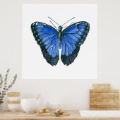 Blaue Morpho-Schmetterling-Aquarellmalerei Poster (Küche)