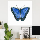 Blaue Morpho-Schmetterling-Aquarellmalerei Poster (Heimbüro)