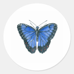 Blaue Morpho-Schmetterling-Aquarellmalerei Runder Aufkleber