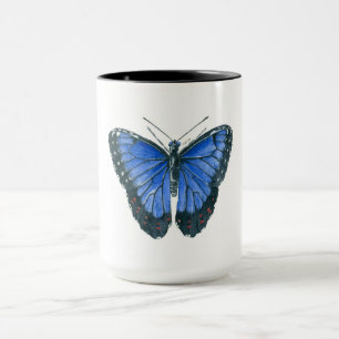 Blaue Morpho-Schmetterling-Aquarellmalerei Tasse