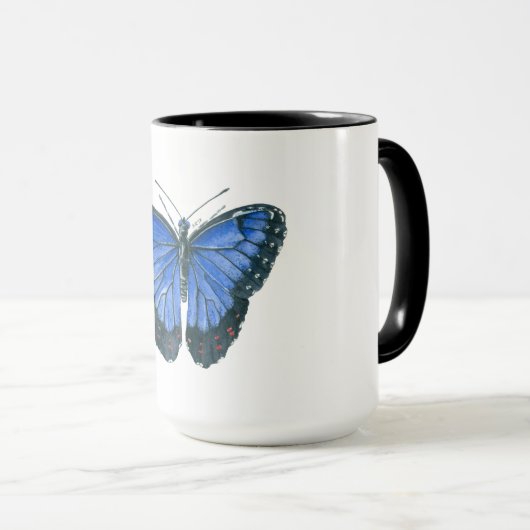 Blaue Morpho-Schmetterling-Aquarellmalerei Tasse (VorderseiteRechts)