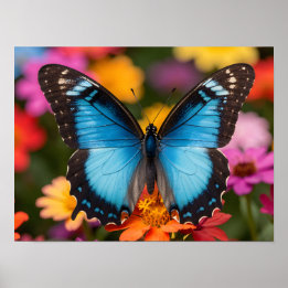 Blaue Morpho-Schmetterling Florale Botanische Foto Poster