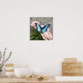Blaue Morpho-Schmetterling Florale Botanische Kuns Poster (Küche)
