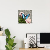Blaue Morpho-Schmetterling Florale Botanische Kuns Poster (Heimbüro)