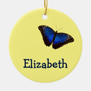 Blaue Morpho-Schmetterling Personalisiert mit Name Keramik Ornament