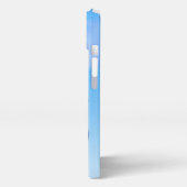 Blaue Morpho Schmetterlinge fliegen in Sky iPhone Hülle (Linke Seite)