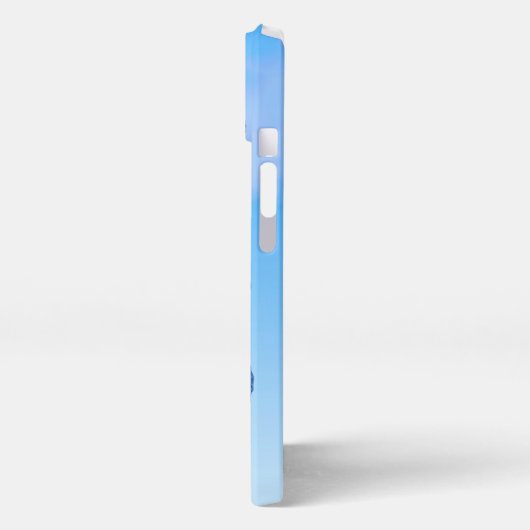 Blaue Morpho Schmetterlinge fliegen in Sky iPhone Hülle (Linke Seite)