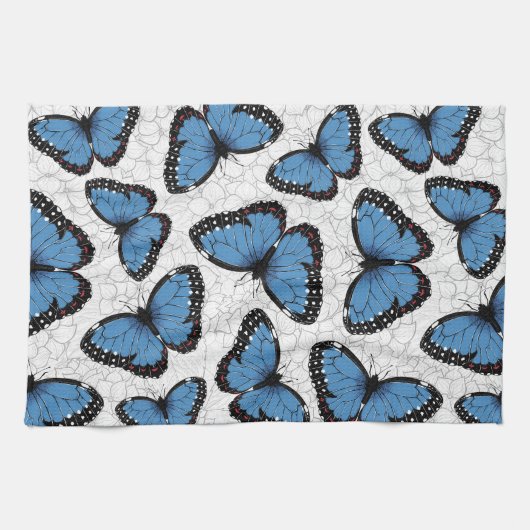 Blaue Morpho-Schmetterlinge Geschirrtuch (Horizontal)