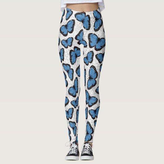 Blaue Morpho-Schmetterlinge Leggings (Vorderseite)
