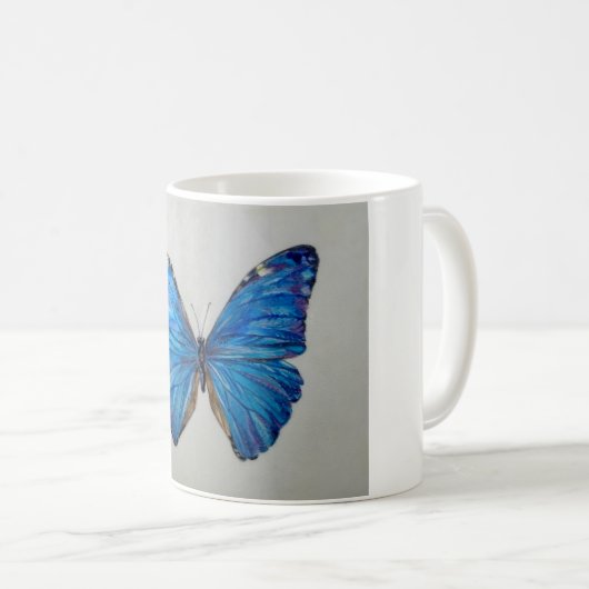 Blaue Morpho Schmetterlings-Tasse 14 Unze Kaffeetasse (VorderseiteRechts)