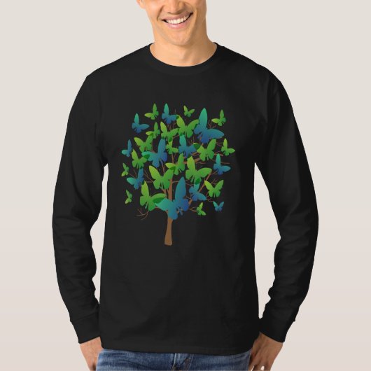 Blaue Morpho-Schmetterlingsschwarm Lepidoptera Ent T-Shirt (Vorderseite)