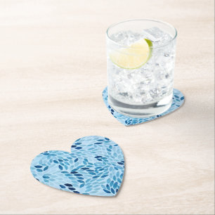 Blaue Mosaik-Blütenblätter-Herz-Papier-Tablett Untersetzer