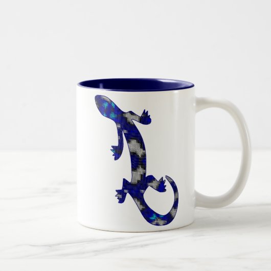 Blaue Mosaik-Mustergecko-Eidechsen-Reptil-Kunst Zweifarbige Tasse (Rechts)