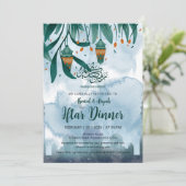 Blaue Moschee und Laternen Iftar-Dinner im Wasserf Einladung (Stehend Vorderseite)
