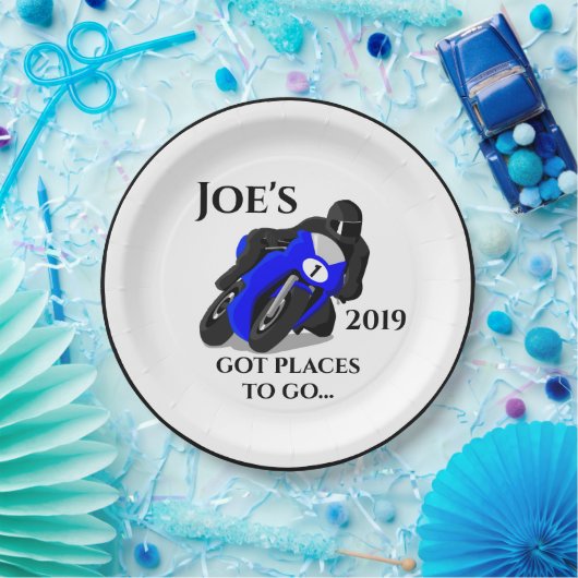 Blaue Motorradplatte Pappteller (Party)