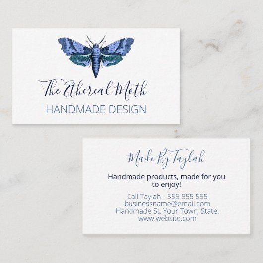 Blaue Motte auf weißem Handwerk Visitenkarte (Vorne/Hinten)