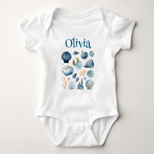 Blaue Muschel-Babyausstattung Benutzerdefinierte Baby Strampler