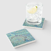 Blaue Muschel in schäumender Meeresmalerei Steinuntersetzer (Seitenansicht)