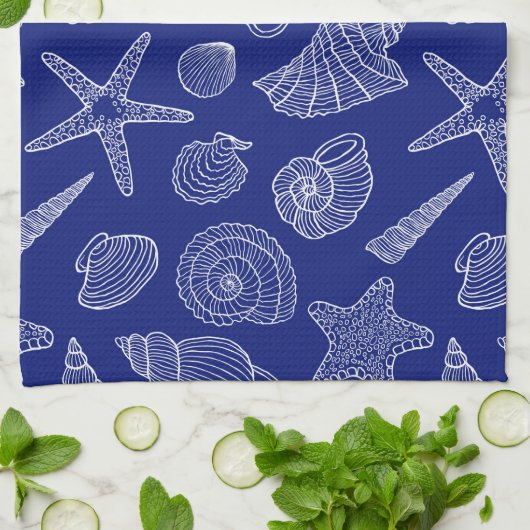 Blaue Muschel Küchentuch (Gefaltet)