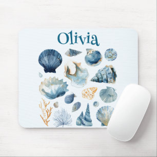 Blaue Muschel-Mauspad   Benutzerdefinierter Name Mousepad