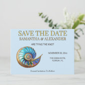 Blaue Muschel Save the Date Hochzeitskarte Einladung (Stehend Vorderseite)