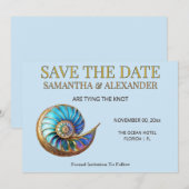 Blaue Muschel Save the Date Hochzeitskarte Einladung (Vorne/Hinten)