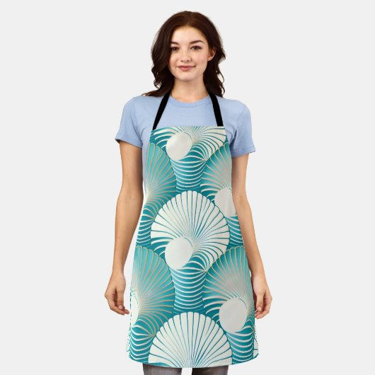 Blaue Muschel Schürze (Getragen)