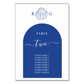 Blaue Muschel Strand Hochzeit Tischnummer (Rückseite)