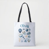 Blaue Muschel-Tasche – Individueller Name Tasche (Vorderseite)