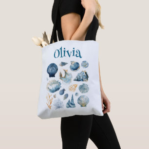 Blaue Muschel-Tasche – Individueller Name Tasche