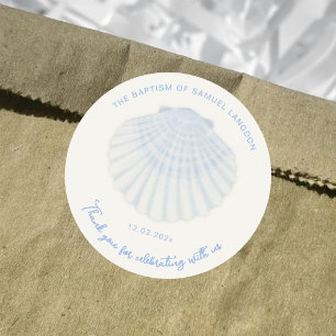 Blaue Muschel Taufe Dankeschön Runder Aufkleber