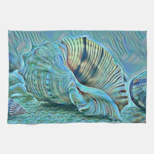 Blaue Muscheln am Strand Geschirrtuch