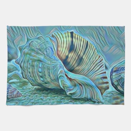 Blaue Muscheln am Strand Geschirrtuch (Horizontal)