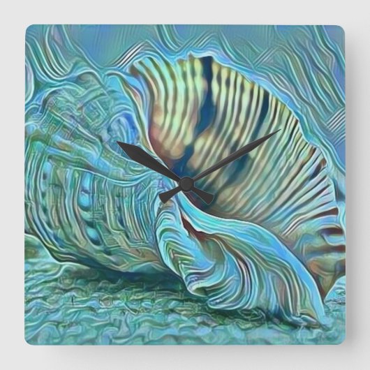 Blaue Muscheln am Strand Quadratische Wanduhr (Vorderseite)