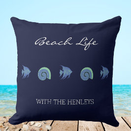 Blaue Muscheln Fischen Familienname Beach House Kissen