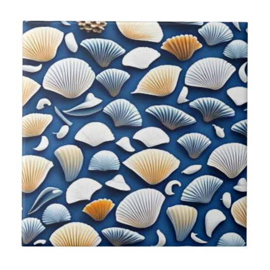 Blaue Muscheln Fliese (Vorderseite)